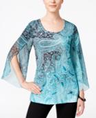 Jm Collection Printed Split-sleeve Top, Only At Macy's