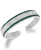 Emerald (1-1/3 Ct. T.w.) And Diamond (1/10 C.t. T.w.) Cuff Bracelet In Sterling Silver