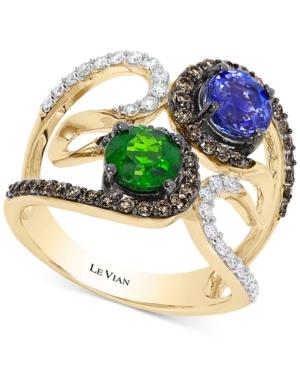 Le Vian Chocolatier Neo Geo Multi-gemstone (1-3/8 Ct. T.w.) And Diamond (5/8 Ct. T.w.) Swirl Ring In 14k Gold