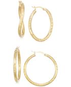Set Of Two Textured Hoop Earrings In 14k Gold Vermeil