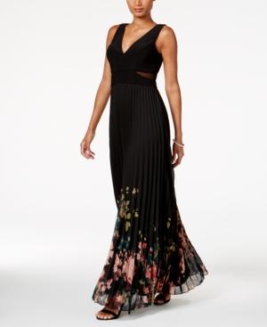 Xscape Pleated Illusion-inset Gown