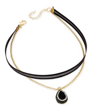 Inc International Concepts Gold-tone Pave Teardrop Black Mesh Ribbon Double-row Choker Necklace, Only At Macy's