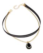 Inc International Concepts Gold-tone Pave Teardrop Black Mesh Ribbon Double-row Choker Necklace, Only At Macy's