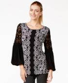 Alfani Crochet-sleeve Printed Top, Only At Macy's