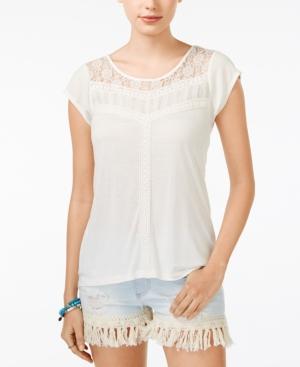 American Rag Lace-yoke Crochet-trim Top, Only At Macy's