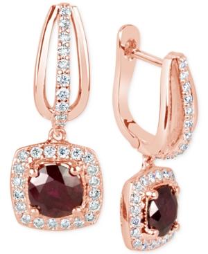 Ruby (1-3/8 Ct. T.w.) And Diamond (1/2 Ct. T.w.) Square Drop Earrings In 14k Rose Gold
