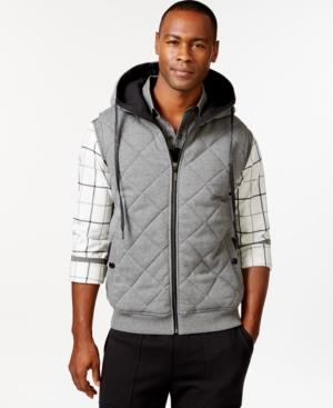 Sean John Mixed-media Colorblocked Quilted Hoodie Vest