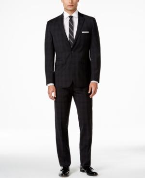 Vince Camuto Men's Slim-fit Black Plaid Suit