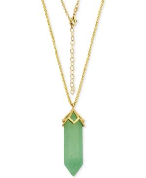 Gold-tone Green Quartzite Pendant Necklace