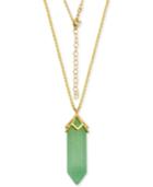 Gold-tone Green Quartzite Pendant Necklace