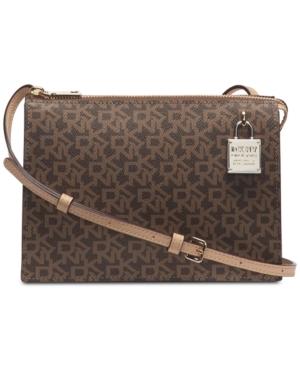 Dkny Leather Commuter Zip Signature Crossbody, Created For Macy's