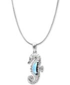 Marahlago Larimar & White Topaz Accent Seahorse 21 Pendant Necklace In Sterling Silver