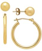 2 Pc. Set Polished Stud & Hoop Earrings In 14k Gold, 3/4 Inch Hoop
