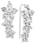 Anne Klein Silver-tone Crystal Flower Cluster Drop Earrings