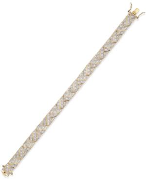 Diamond Accent Herringbone Bracelet In 18k Gold Over Silver-plated Bronze