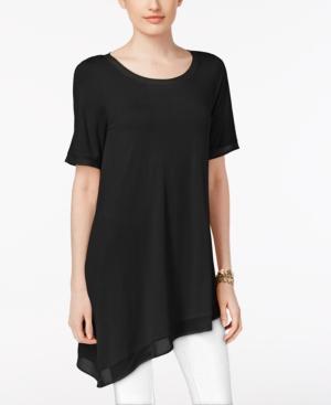 Joan Vass Chiffon-trim Asymmetrical T-shirt