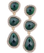 T Tahari Gold-tone Emerald Stone And Crystal Drop Earrings