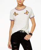 Rebellious One Juniors' Butterfly Graphic Ringer T-shirt