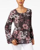 Style & Co Petite Printed Tie-neck Top, Only At Macy's