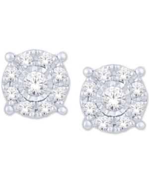 Diamond Halo Cluster Stud Earrings (1/5 Ct. T.w.) In 10k White Gold