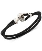 R.t. James Men's Silver-tone Black Leather Skull Flex Bracelet