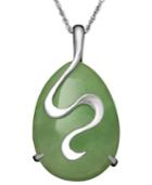 Sterling Silver Necklace, Jade Oval Snake Pendant