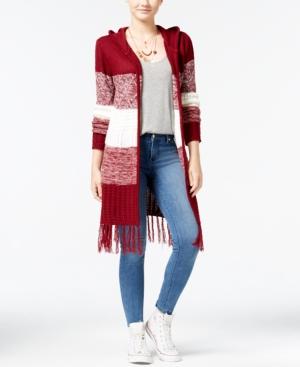Almost Famous Juniors' Fringe-trim Colorblocked Cardigan