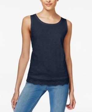 Maison Jules Cotton Crochet-hem Tank Top, Only At Macy's