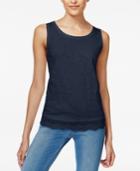 Maison Jules Cotton Crochet-hem Tank Top, Only At Macy's