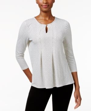 Charter Club Petite Dot-print Pleated Top