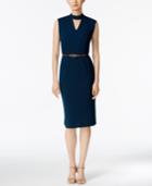Connected Belted Choker Sheath Dress