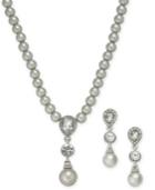 Charter Club Silver-tone Crystal And Colored Imitation Pearl Pendant Necklace & Drop Earrings