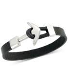 Legacy For Men By Simone I. Smith Anchor Clasp Black Leather Bracelet In Stainless Steel