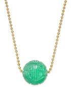 Jade Carved Ball Beaded Pendant Necklace (12mm) In Sterling Silver & Gold Plated Silver