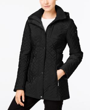 Calvin Klein Water Resistant Hooded Chevron Quilted Coat