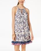City Triangles Juniors' Printed Crochet-trimmed Swing Dress