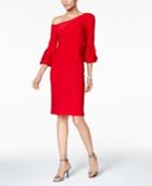 Betsy & Adam One-shoulder Bell-sleeve Sheath Dress