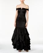 Adrianna Papell Off-the-shoulder Ruffled Mermaid Gown