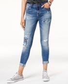 Vanilla Star Juniors' Rip & Repair Embroidered Cuffed Jeans