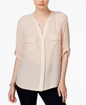 Bar Iii Roll-tab-sleeve Button-down Blouse, Only At Macy's