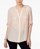 Bar Iii Roll-tab-sleeve Button-down Blouse, Only At Macy's