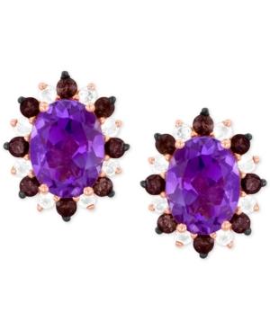 Le Vian Princess Alexandra Amethyst (2 Ct. T.w.), Smoky Quartz (1/3 Ct. T.w.) And White Topaz (1/4 Ct. T.w.) Stud Earrings In 14k Rose Gold