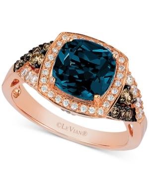 Le Vian Deep Sea Blue Topaz (2-3/8 Ct. T.w), Vanilla Diamond (1/5 Ct. T.w.) And Chocolate Diamond (1/5 Ct. T.w.) Ring In 14k Rose Gold
