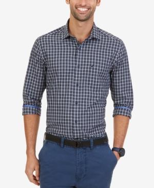 Nautica Men's Wrinkle-resistant Navy Plaid Shirt