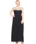 Xscape Plus Size Illusion Ruched-back Gown