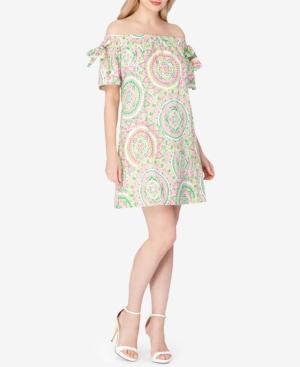 Tahari Asl Cotton Paisley Off-the-shoulder Dress