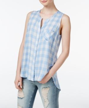 Stoosh Juniors' Windowpane-pattern Button-front Blouse