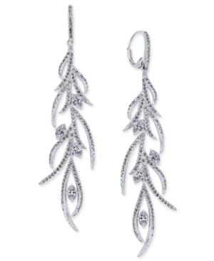 Danori Silver-tone Feathered Crystal Pave Linear Drop Earrings, Created For Macy's