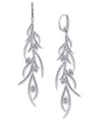 Danori Silver-tone Feathered Crystal Pave Linear Drop Earrings, Created For Macy's