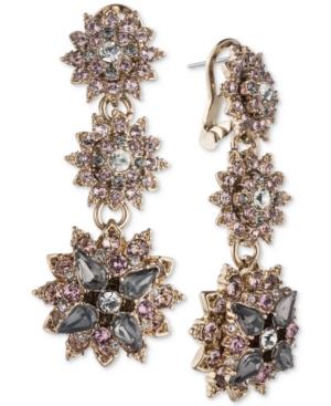 Marchesa Gold-tone Crystal Cluster Triple Drop Earrings